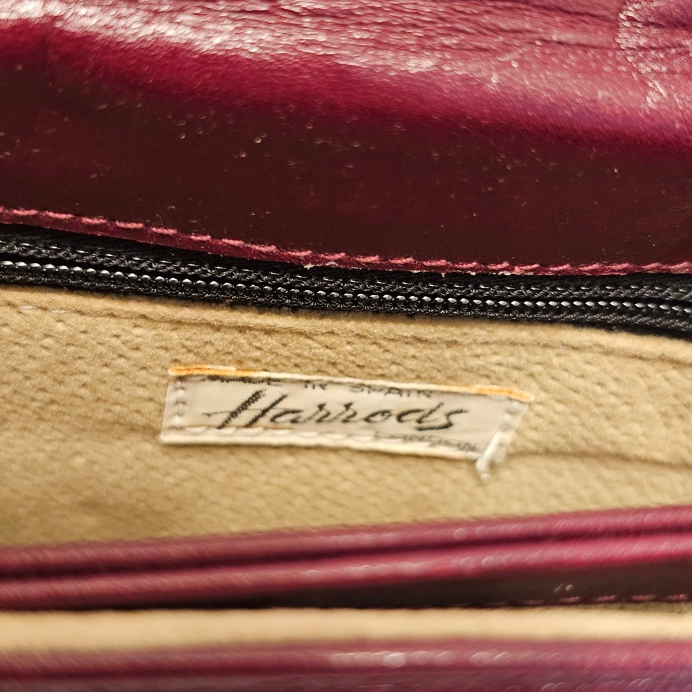 Vintage Harrods London Burgundy Leather Ruffle Clutch Bag Made in Spain - Picture 8 of 11